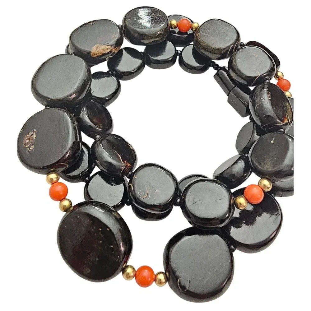 Black Coral Gold Filled Bead Necklace Graduated Strand Screw Barrel Clasp J460 - Picture 4 of 12